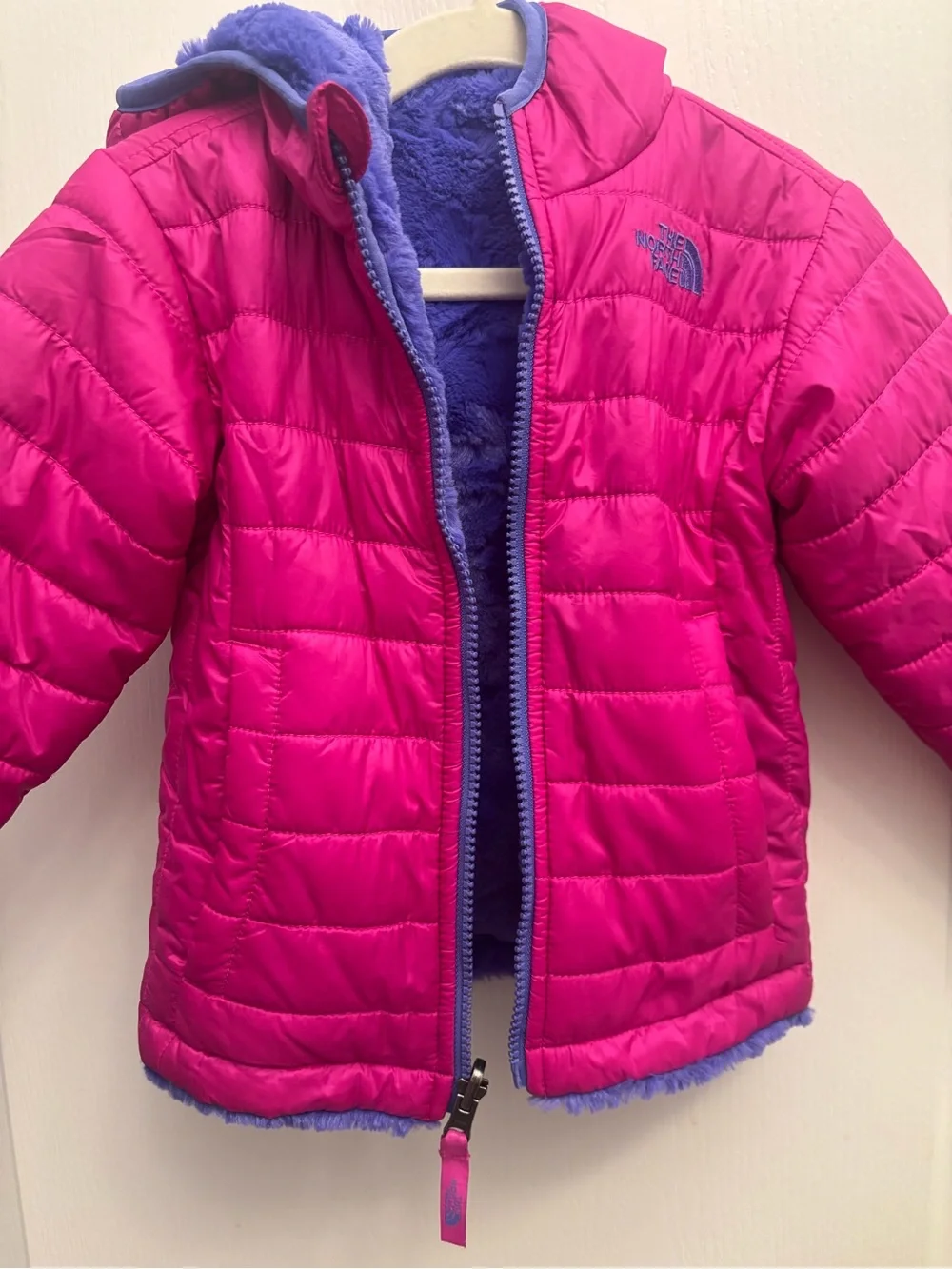 The North Face Reversible Hooded Jacket Girls Size 2T Pink Purple Fleece